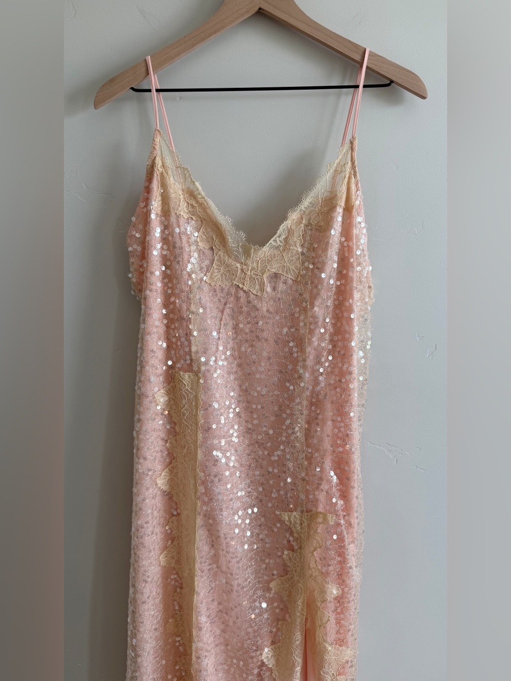 Anthropologie Sleeveless V-Neck Lace Sequin Slip Midi Dress - Picture 6 of 11